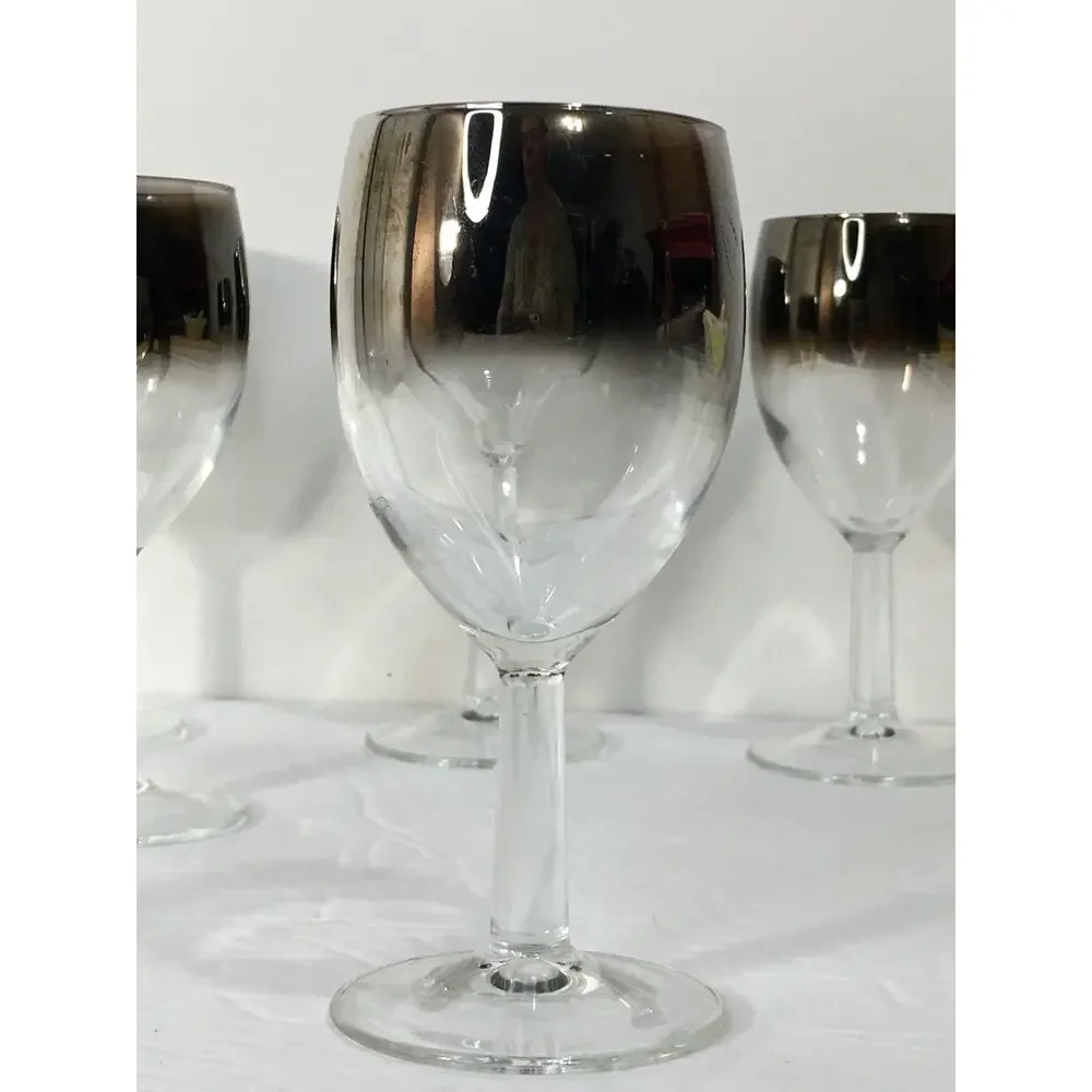 Set of 5 Vintage Atomic Silver Fade Wine Glasses Made in‎ France